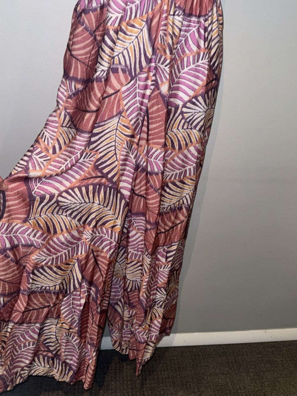 Lulus Emlyn Rose Pink Leaf Print O-Ring Wide Leg Jumpsuit Size XL - Picture 6 of 9